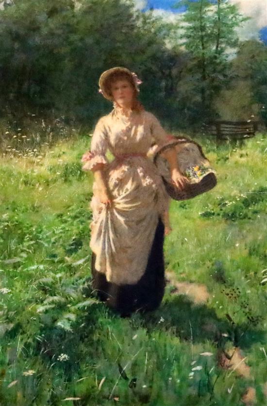 Percy Tarrant (1879-1930) Woman with a basket of wild flowers 14.5 x 9.75in.